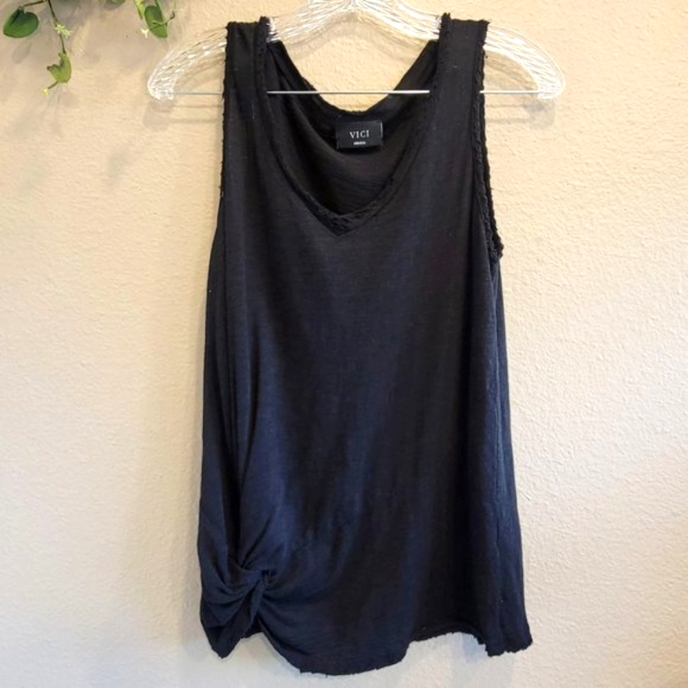 VICI | Black Distressed V-Neck Tank | Size Small